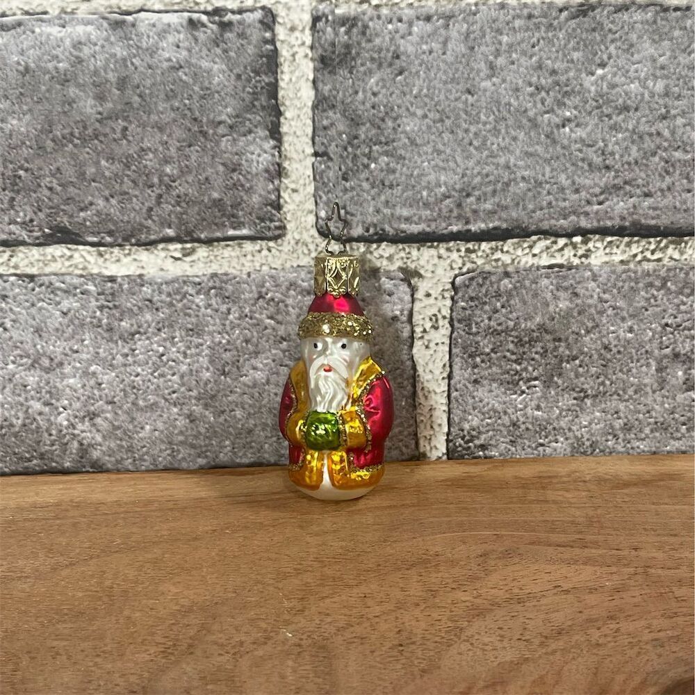 Vintage Inge Glas Blown Glass Santa Claus Christmas Ornament Red
